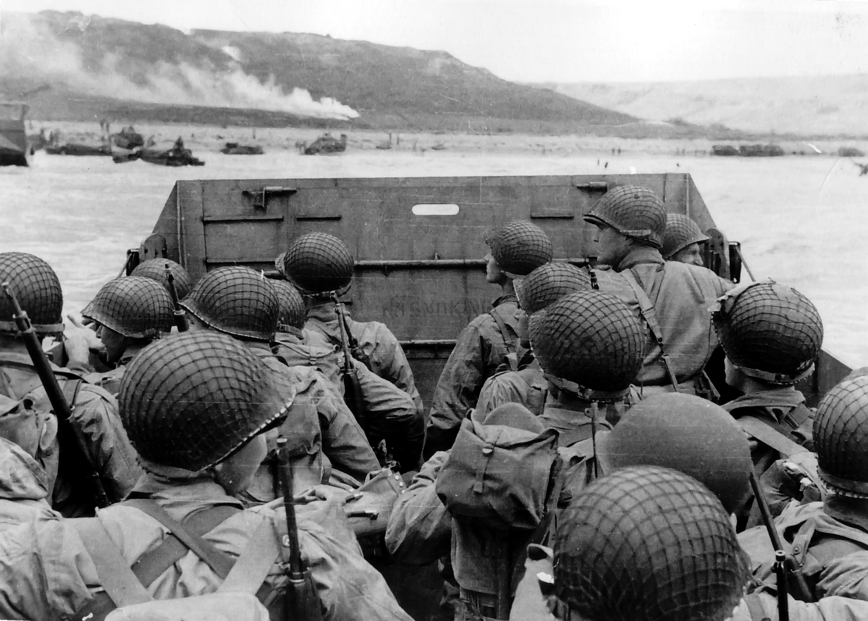 Soldiers approaching Omaha during the Normandy invasion.