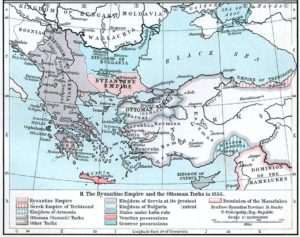 Map of the Byzantine, Ottoman, and Serbian empires