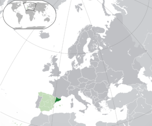 Map of Catalonia within Spain and Europe