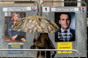 Marine Le Pen and Emmanuel Macron French election posters 2017