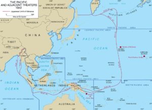 Map of Pacific theater of operations during World War II 